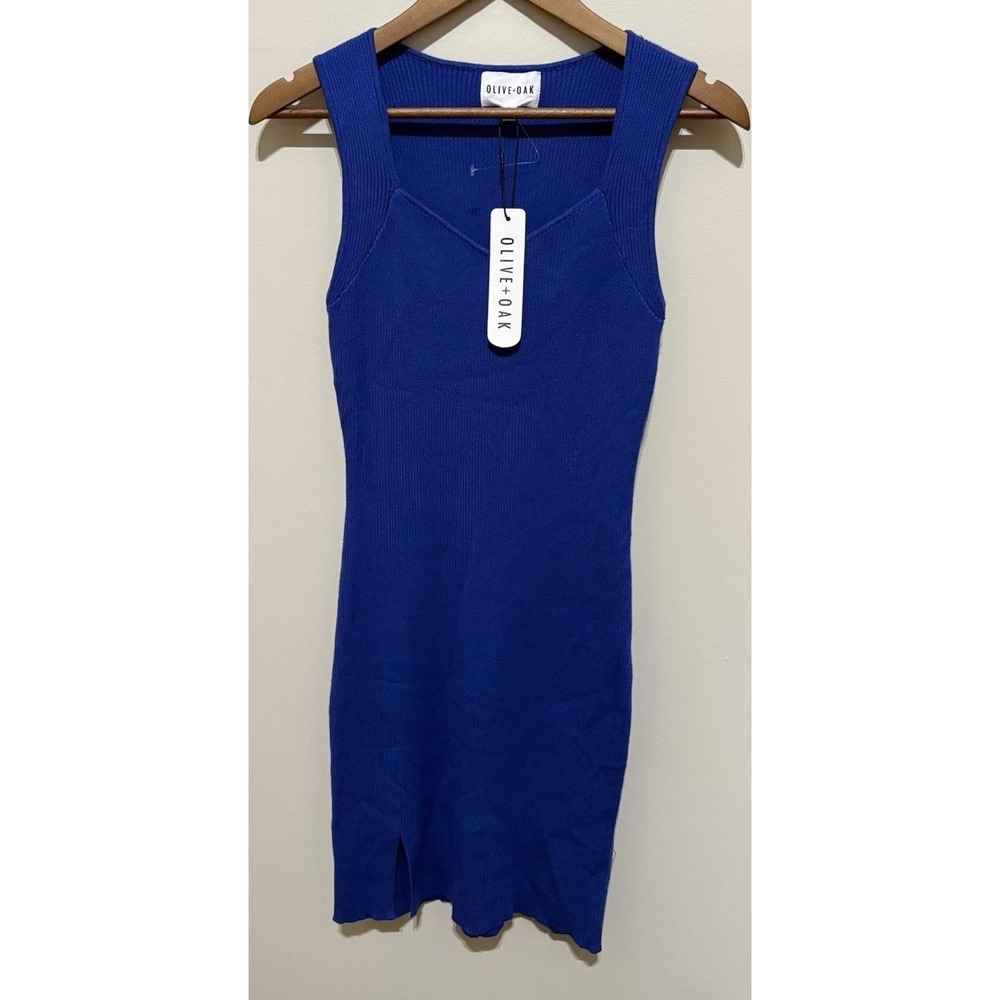 Olive + Oak Galaxy Blue Ribbed Sleeveless Bodycon Sweater Dress XL NWT 3S51377 - Picture 3 of 8
